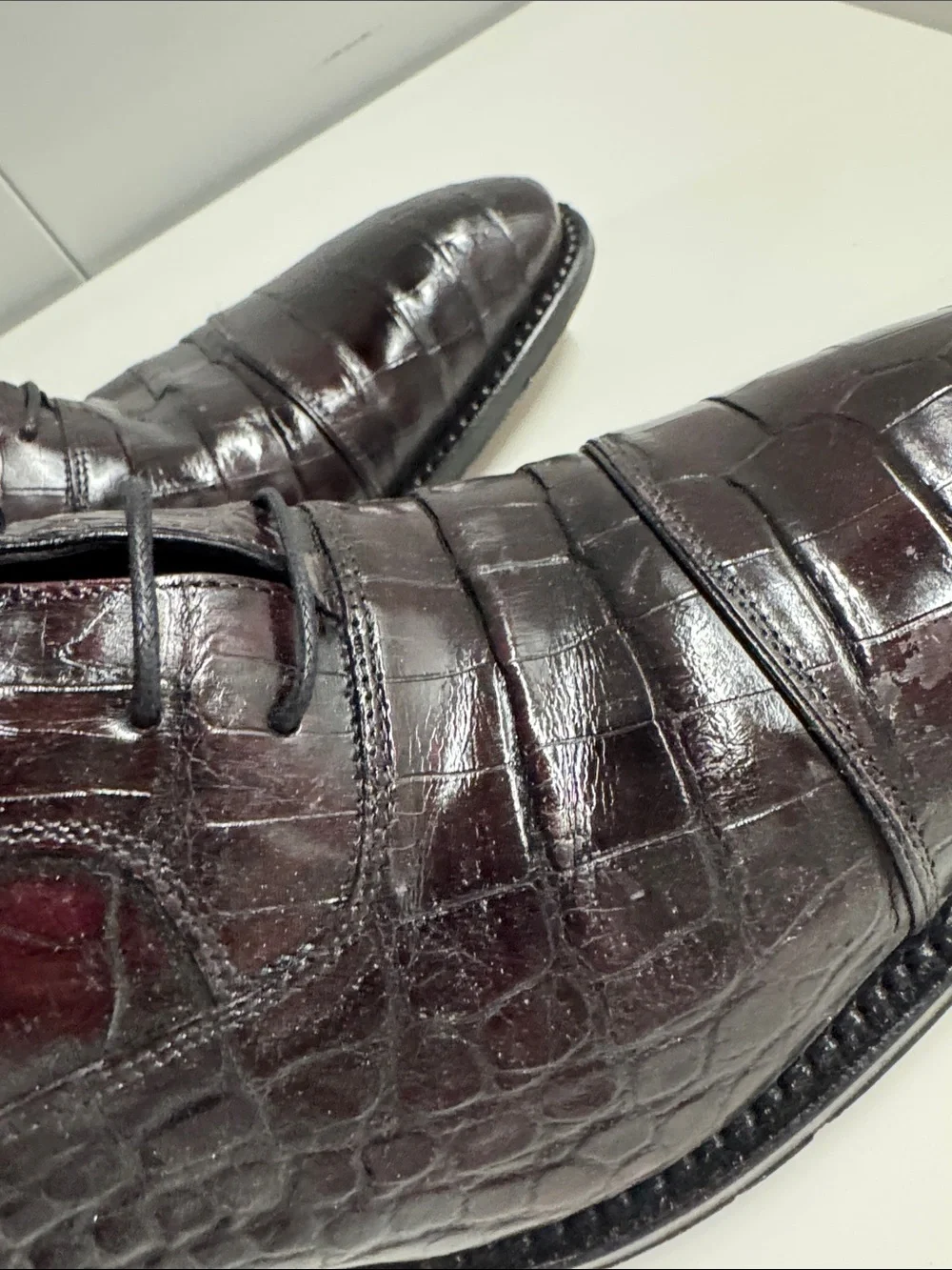 Caporicci size 11.5 Men's real alligator Leather Oxford in Dark Brown